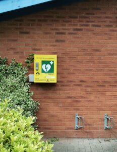 Public Access Defibrillator on external wall of Croase Orchard Surgery